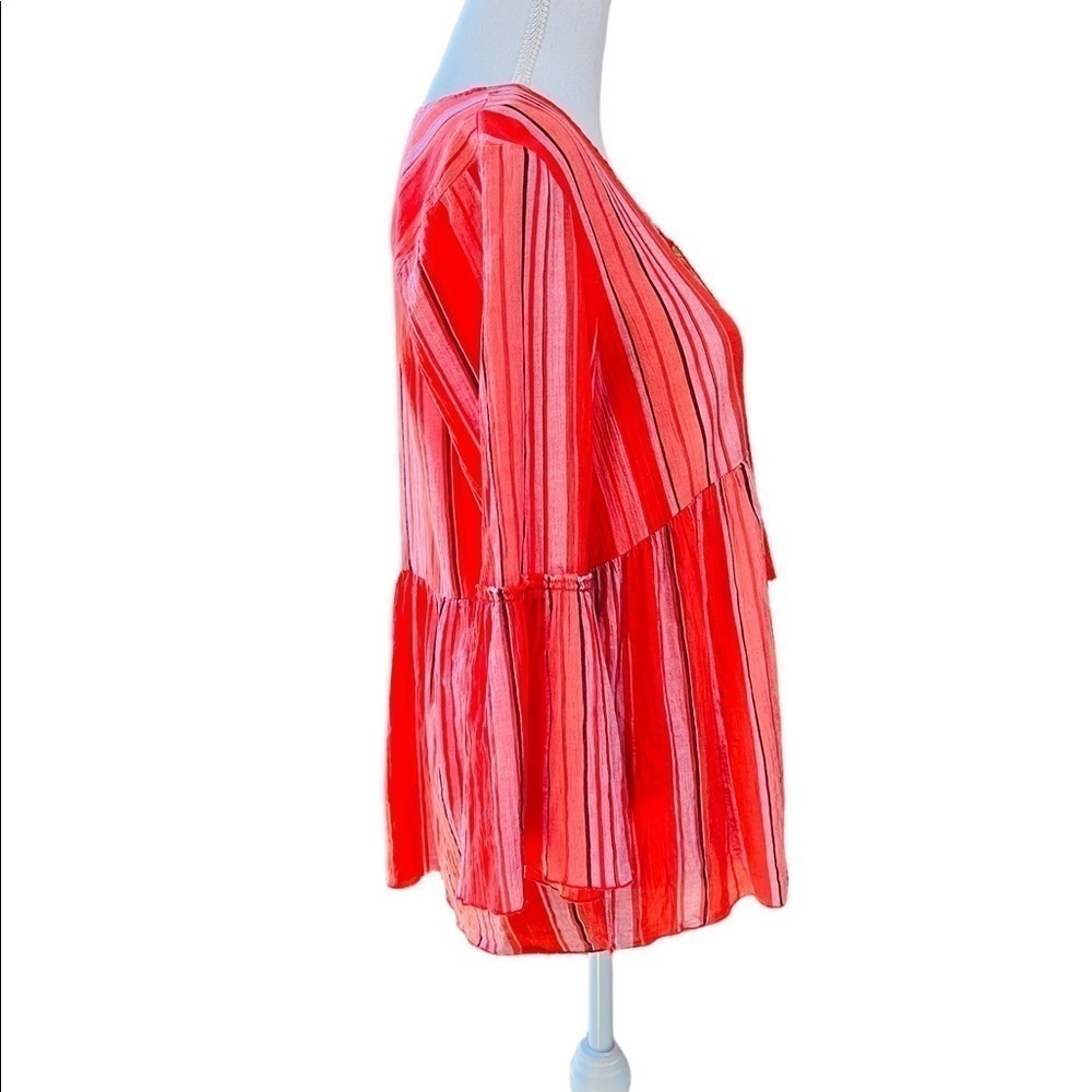 SANCTUARY WOMENS CUTE RED ORANGE STRIPED BLOUSE SIZE MEDIUM - Picture 3 of 8